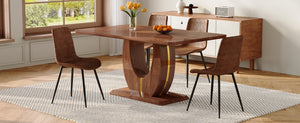 English Elm One 5 Piece Dining Set 63 Inch Table Dark Wood Grain Top with Brown Fabric Chairs W1151S04405