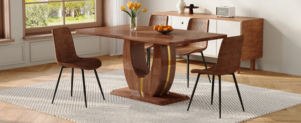 English Elm One 5 Piece Dining Set 63 Inch Table Dark Wood Grain Top with Brown Fabric Chairs W1151S04405