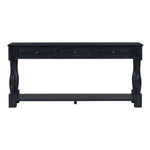 English Elm Trexm Distressed Entryway Console Table Three Drawers Open Shelf Mediterranean Wood Espresso N715P372052B