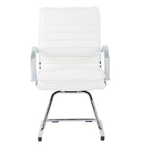 OSP Home Furnishings Guest Faux Leather Office Chair with Chrome Sled Base and Ergonomic Lumbar Support White SPX23595C-U11
