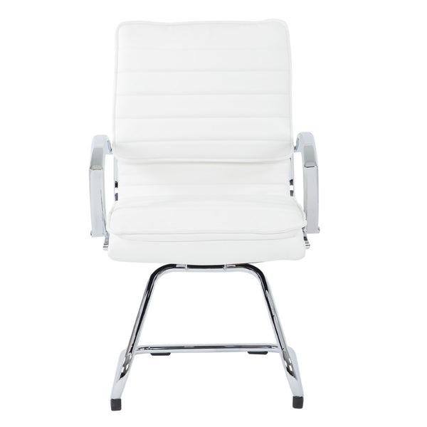 OSP Home Furnishings Guest Faux Leather Office Chair with Chrome Sled Base and Ergonomic Lumbar Support White SPX23595C-U11