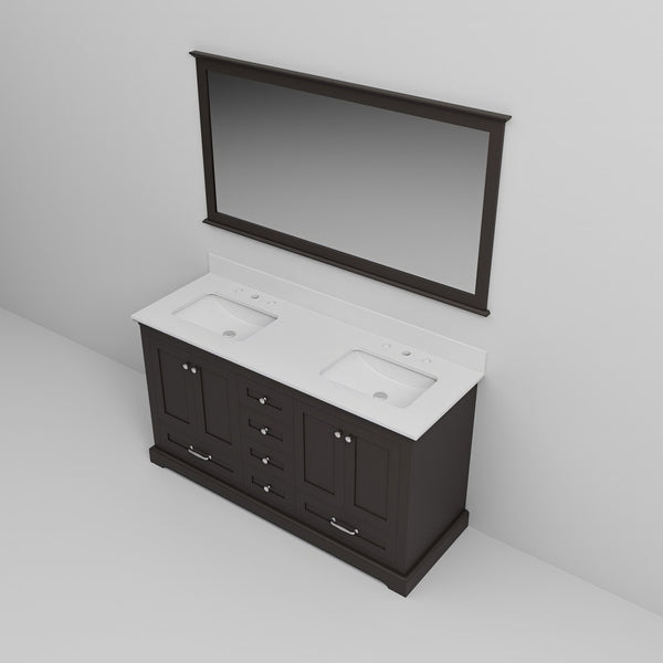 English Elm Espresso Double Bath Vanity With White Quartz Top, 58” Mirror & Abundant Storage For Modern Bathrooms B2731S00661