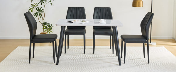 English Elm Table and Chair Set Modern Marble Glass Top Dining with 4 Ergonomic Pu Seats W1151S04630