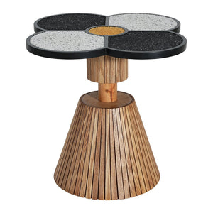 English Elm Unique Clover Shaped Stone Texture Side Table with Drawer Organic Sculptural Accent N770P355444N