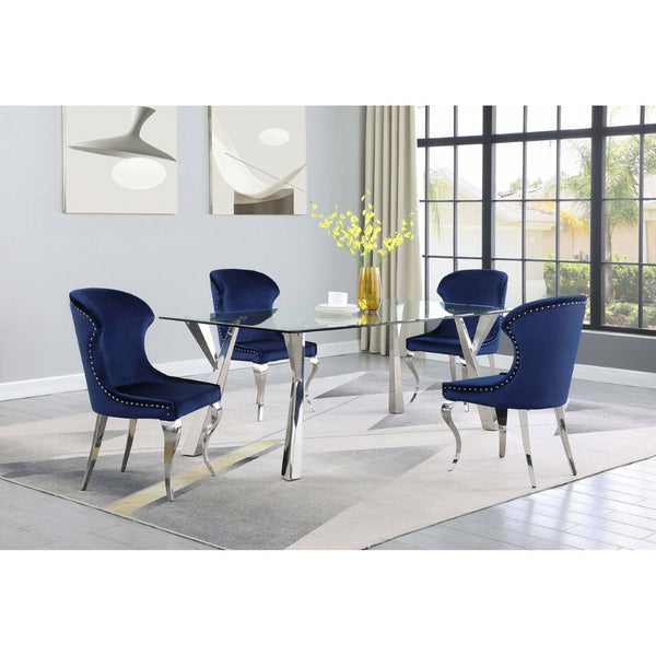 English Elm Daphne Velvet Wingback Dining Chairs with Nailhead Trim and Cabriole Legs Set of 2 Inky Blue B062S01464