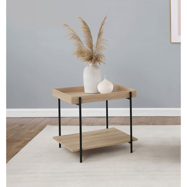 English Elm Miller Light Brown Square End Table With Tray Top & Open Shelf - Modern Wood Accent For Home Decor B062P299834