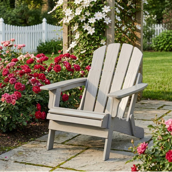 English Elm Oversize Folding Hemlock Adirondack Chair Embossed Grain for Patio Pool Firepit W2640P400912