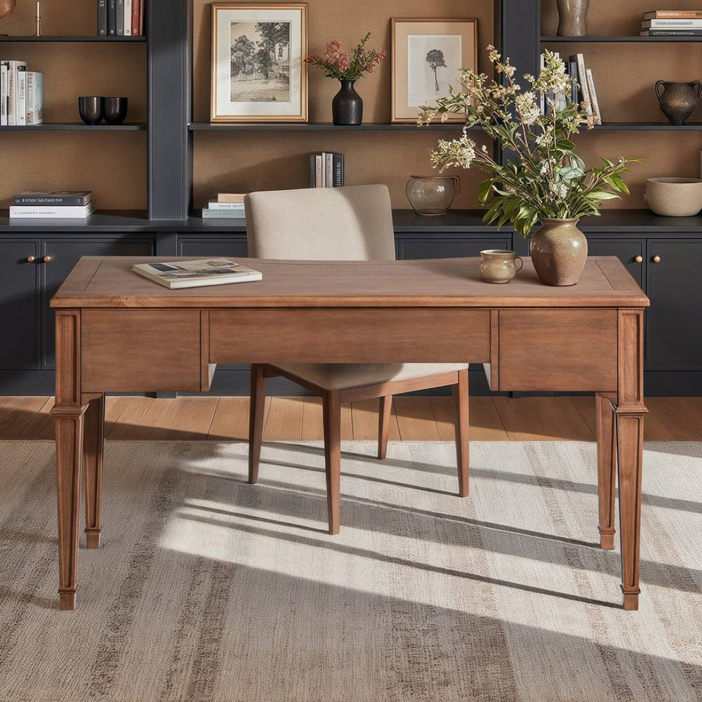 English Elm Dauphin Rubberwood Executive Desk with Soft Close Drawers and Satin Gold Hardware B2719P468876