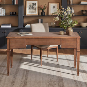 English Elm Dauphin Rubberwood Executive Desk with Soft Close Drawers and Satin Gold Hardware B2719P468876
