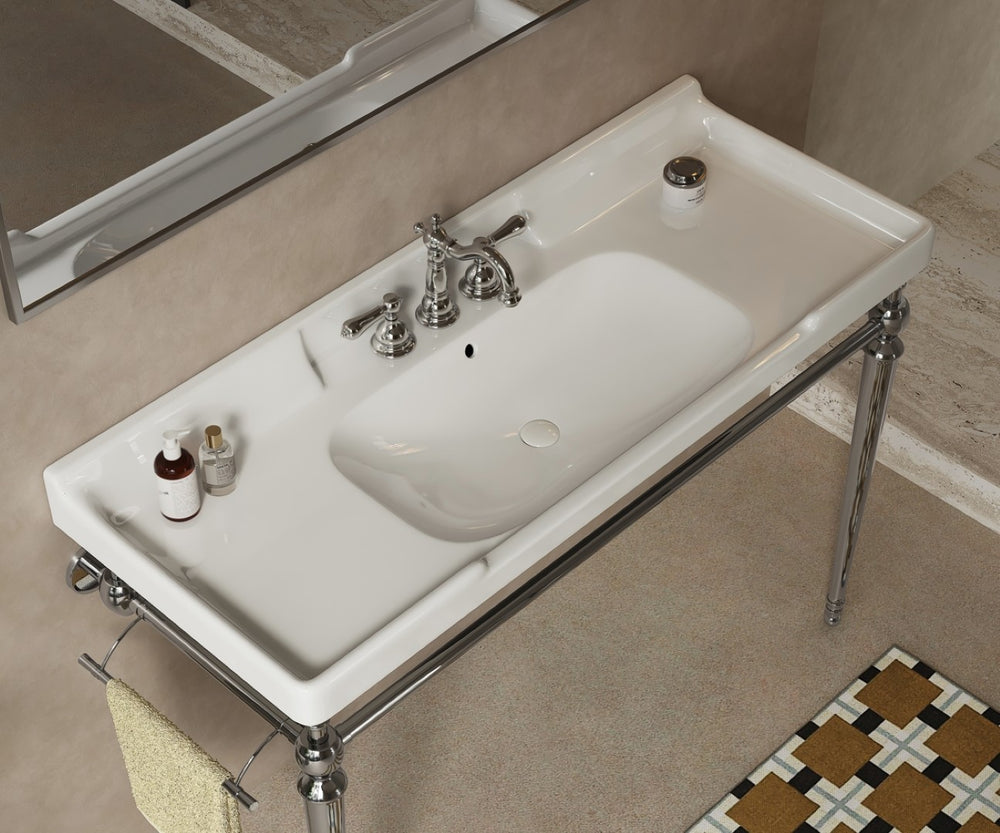 English Elm Vici 48 Inch Ceramic Bathroom Sink Basin with Triple Faucet Holes for Vanity W2615P370907