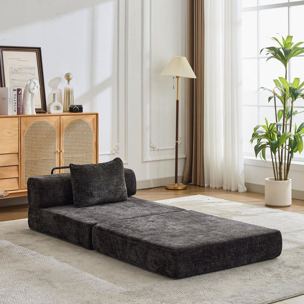 English Elm Compression Convertible Floor Sofa Bed - Versatile Modular Seating & Sleeping Solution In Black W3723P345653