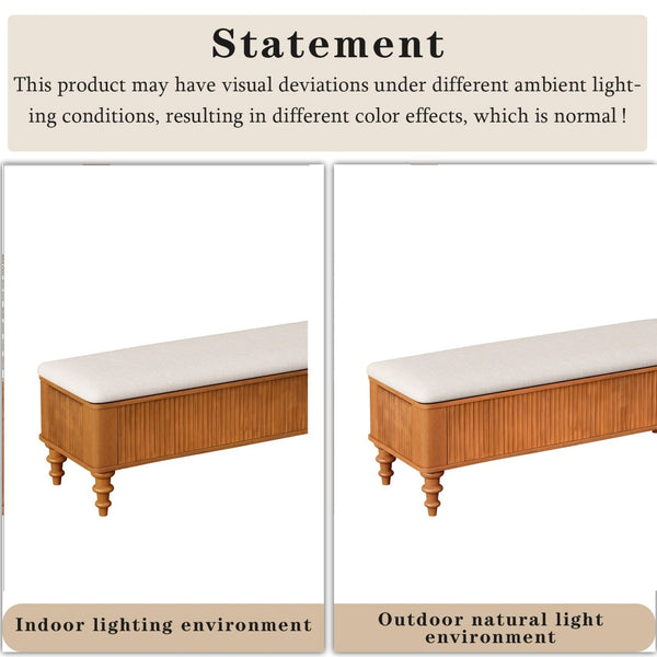 English Elm 50.8-inch Linen Upholstered Storage Bench Rubberwood Frame Lift Top Bedroom Entryway W1716P409897
