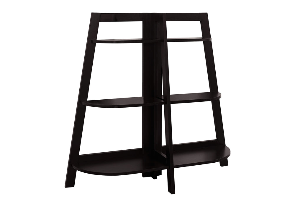 English Elm Bookshelf, 4-Tier Corner Etagere with Fixed Tray Shelves, Chic Laminate Accent for Office or Hallway Espresso 52 L x 18 W x 7 H B2710P219031