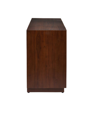 Currey & Company Jardin Credenza: Elegant Walnut Storage With Antique Brass Leaf Motifs For A Timeless Home Accent Brown Teak Wood ,Brass 3000-0324-currey-company