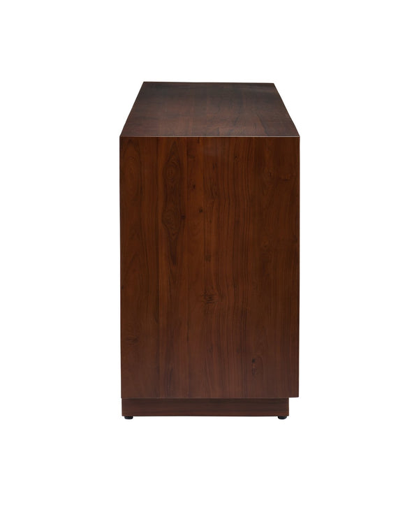Currey & Company Jardin Credenza: Elegant Walnut Storage With Antique Brass Leaf Motifs For A Timeless Home Accent Brown Teak Wood ,Brass 3000-0324-currey-company