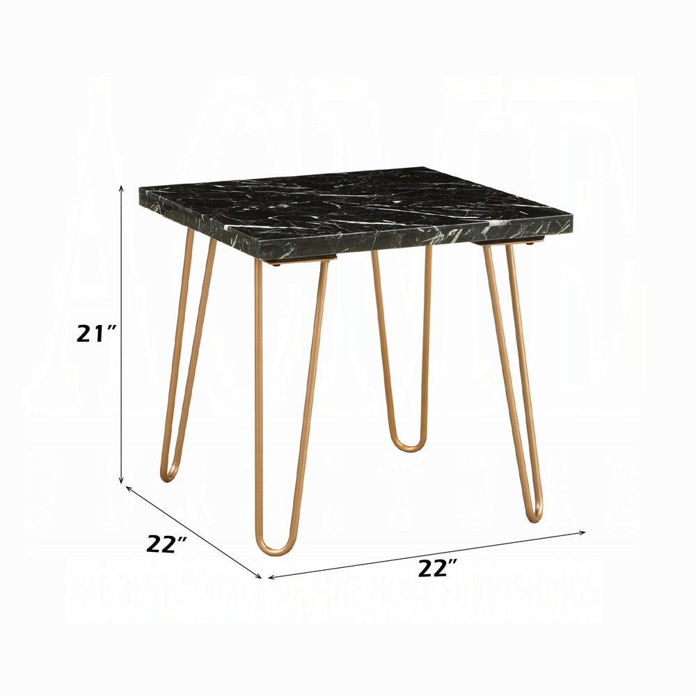 English Elm Modern Marble End Table with Luxurious Stone Top and Geometric Metal Legs for Chic Living Spaces Black,Gold 26 L x 38 W x 4 H B2741P337699