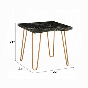 English Elm Modern Marble End Table with Luxurious Stone Top and Geometric Metal Legs for Chic Living Spaces Black,Gold 26 L x 38 W x 4 H B2741P337699