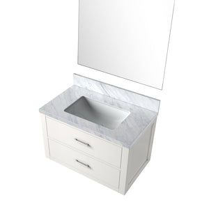 English Elm White Single Bath Vanity Set With Carrara Marble Top & Frameless Mirror - Elegant Bathroom Upgrade B2731S01422-GIGA