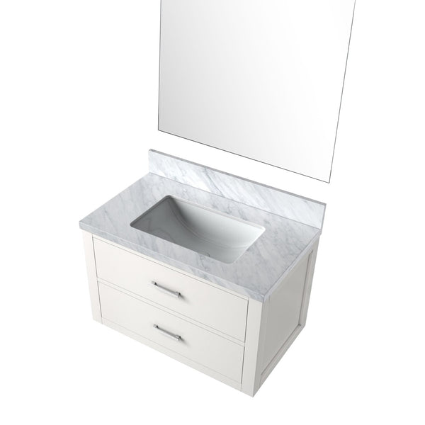 English Elm White Single Bath Vanity Set With Carrara Marble Top & Frameless Mirror - Elegant Bathroom Upgrade B2731S01422-GIGA