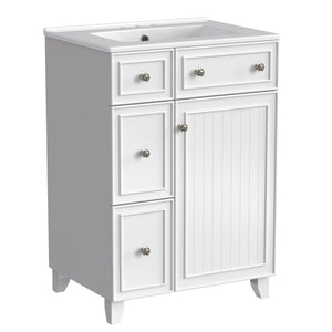 English Elm 24-Inch Bathroom Vanity Cabinet with Ceramic Sink, Space-Saving Storage, Solid Wood Feet, Durable Finish White WF532034AAK