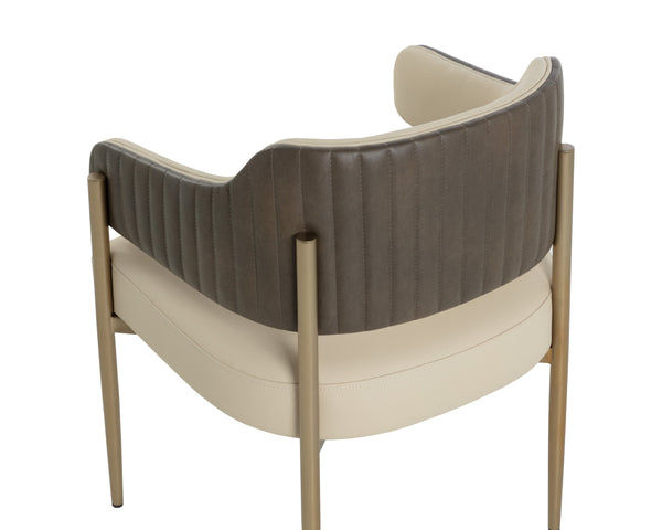 Sunpan Tova Dining Armchair - Luxurious Dillon Cream & Bravo Ash With Stylish Stainless Steel Frame Cream Faux Leather 112048