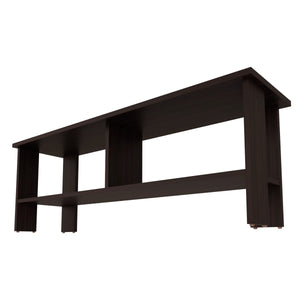 English Elm Stained Walnut TV Stand with Open Shelves, Wengue Finish for Rustic Elegance and Clutter-Free Storage B062P290284