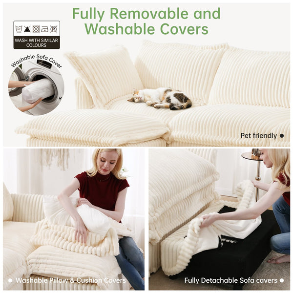 English Elm Modern Slipcovered 2-Seat Sofa In Cream Corduroy – Cozy, Stylish, And Perfect For Small Spaces! W3041S00018