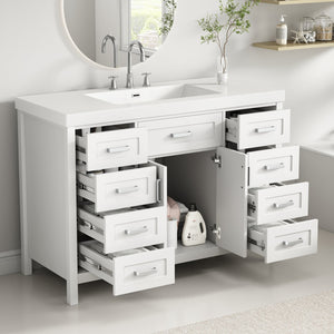 English Elm Christopher Knight Home® - 48" Bathroom Vanity with Sink Combo | 2 Doors 8 Soft-Close Drawers, Resin Top, Pine Legs White N759S337621K
