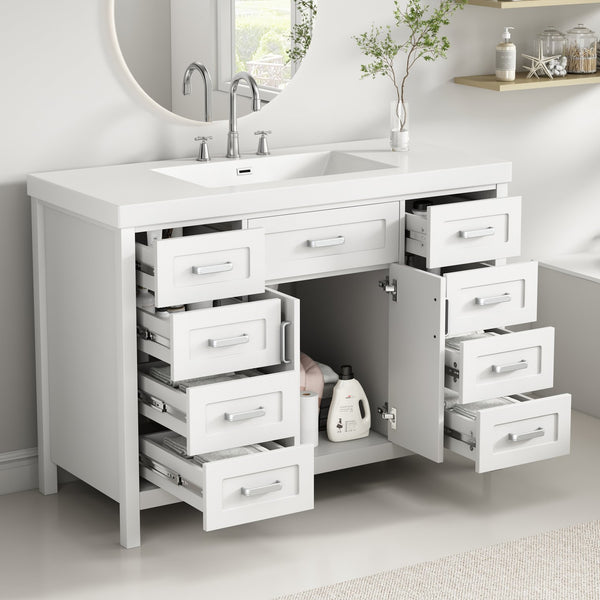English Elm Christopher Knight Home® - 48" Bathroom Vanity with Sink Combo | 2 Doors 8 Soft-Close Drawers, Resin Top, Pine Legs White N759S337621K