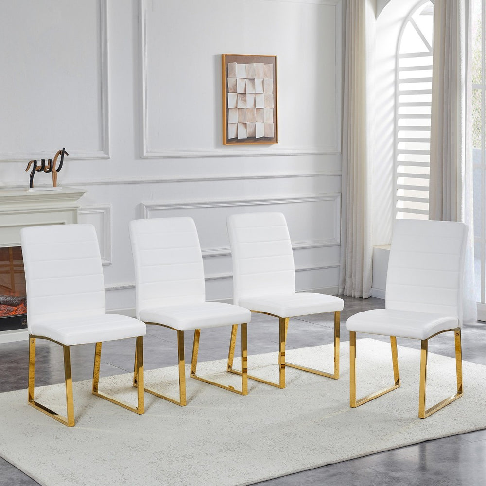 English Elm 2-pack Pu Leather Dining Chairs with Iron Legs and Foam Cushion for Home or Office White+Gold W2920P294517