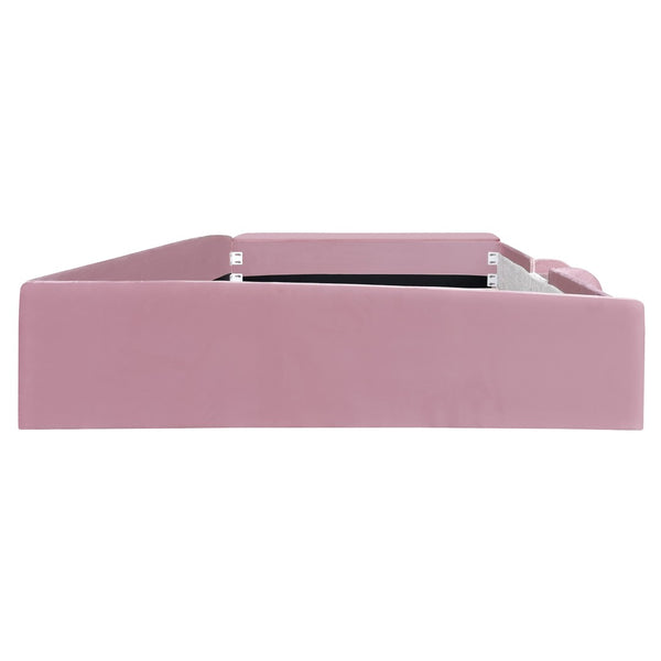 English Elm Full Size Kids Velvet Platform Daybed with Storage Ottoman Staircase Padded Rails Pink+White SF000202AAH
