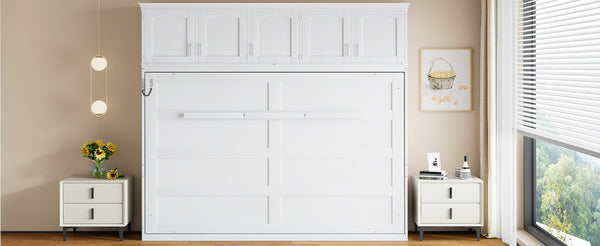 English Elm Queen Murphy Wall Bed with Top Cabinet Storage for Small Space Living White LP006665AAK-1