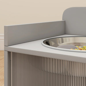 English Elm Pet Feeder Station with Mdf Storage Cabinet and Raised Stainless Steel Bowls for Large Dogs T3971P415004