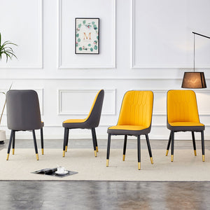 English Elm A modern dining chair with curved PU leather backrest, padded seat and sturdy black metal legs for comfort and style Yellow+Grey 33.86 L x 28.35 W x 18.5 H W1512P390898