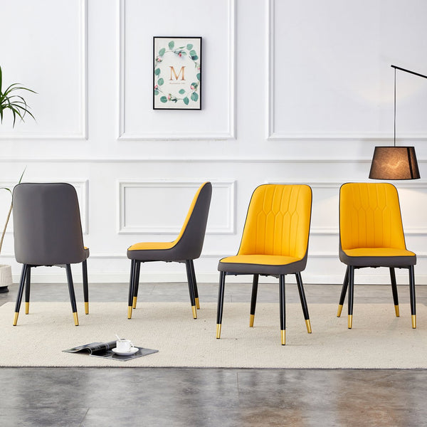 English Elm A modern dining chair with curved PU leather backrest, padded seat and sturdy black metal legs for comfort and style Yellow+Grey 33.86 L x 28.35 W x 18.5 H W1512P390898