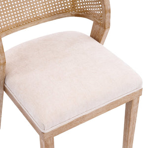 English Elm Upholstered Woven Rattan Back Dining Chairs Set of 2 Farmhouse Rubberwood Frame N776P394378B