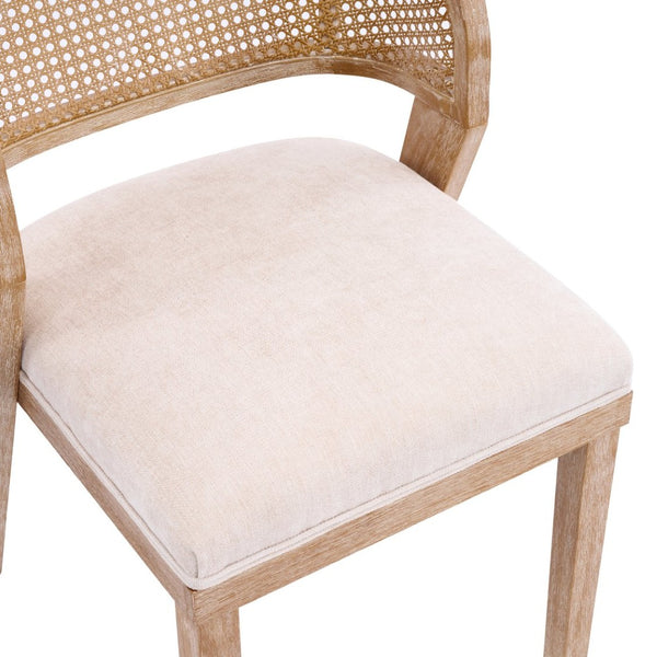 English Elm Upholstered Woven Rattan Back Dining Chairs Set of 2 Farmhouse Rubberwood Frame N776P394378B