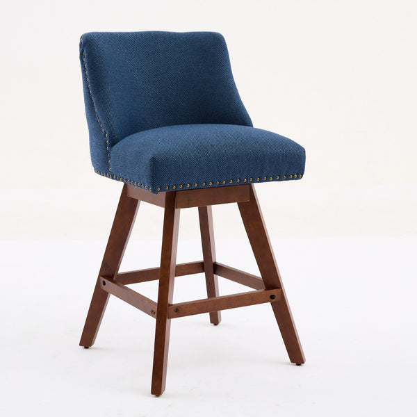 English Elm Counter Curved Back Swivel Barstool Set of 2 with Thick Foam & Steel Spring Cushion, 360° Rotation, 300lb Capacity Blue W1143P237897