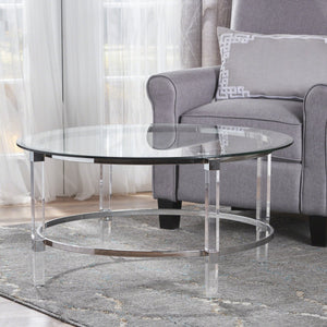 English Elm Christopher Knight Home® - ROUND Glass Tempered Coffee Table with Clear Iron & Acrylic Frame, 36" Round Minimalist Modern Style 61530.00