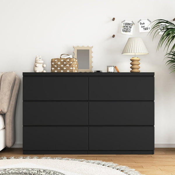 English Elm Modern Six Drawer Dresser with Wave Panel Fronts Handleless Design for Bedroom W409P371347