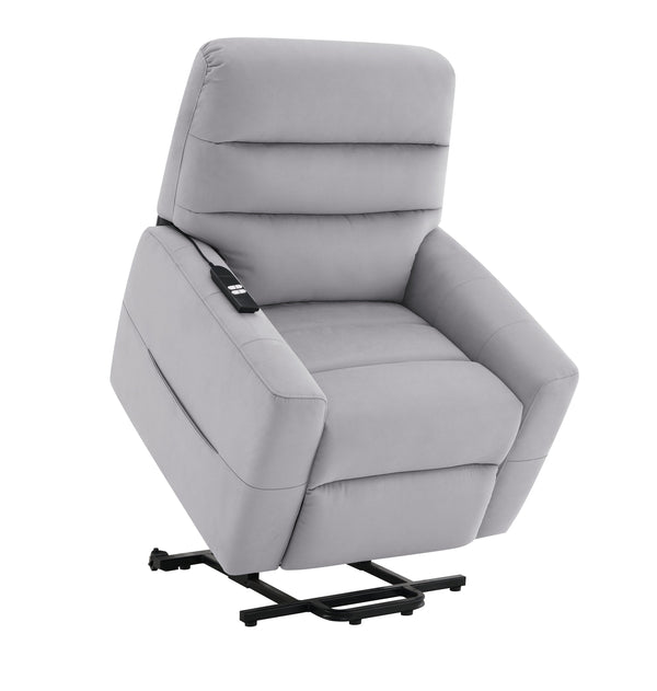English Elm Freddie Gray Faux Leather Power Lift Recliner Gray with 2 Motors, 180° Lay-Flat, Remote Control B2726P404905