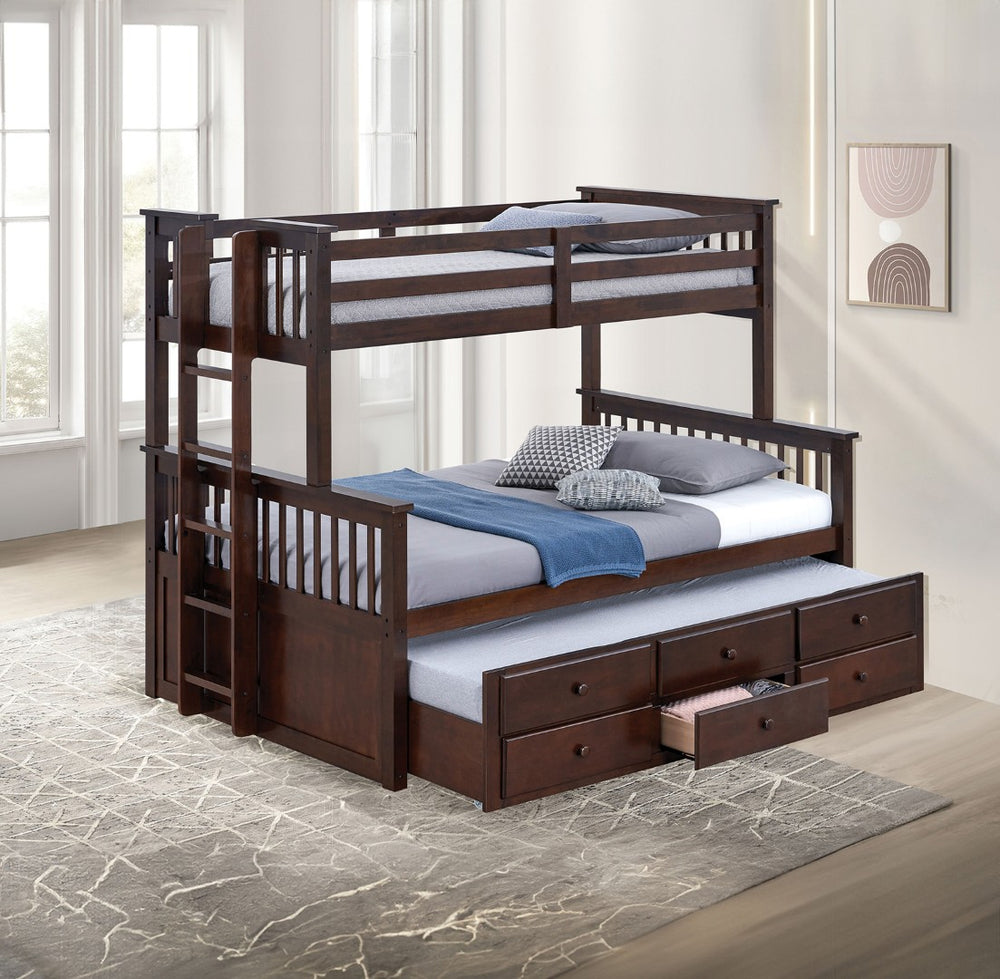 English Elm Transitional Twin Over Full Bunk Bed With Under-Bed Storage & Ladder, Dark Walnut Finish, Durable Design B2741S00296-GIGA