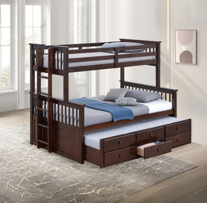 English Elm Transitional Twin Over Full Bunk Bed With Under-Bed Storage & Ladder, Dark Walnut Finish, Durable Design B2741S00296-GIGA