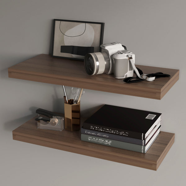 English Elm Fm Furniture Iva Floating Shelves, Natural Walnut Melamine, Modern Storage Solution For Home Decor B128P361098