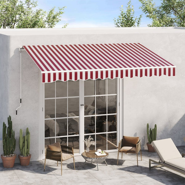 English Elm Outsunny 10' X 8' Retractable Awning - Stylish Wine Red Stripes, Uv Protection, Easy Manual Crank System W2225P174237-GIGA