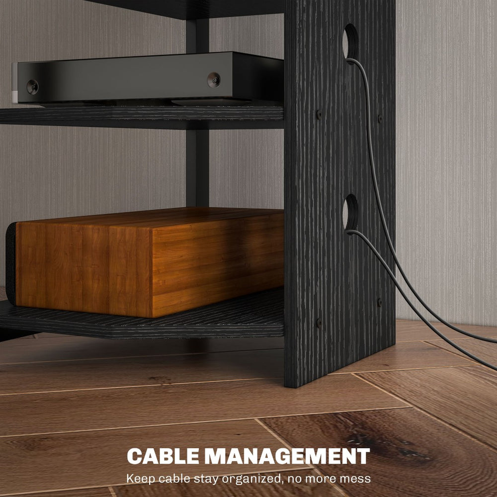 English Elm Tv Stand with Four Open Shelves Matte Steel Frame Corner Fit for Small Spaces T3971P406051
