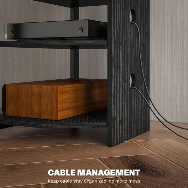 English Elm Tv Stand with Four Open Shelves Matte Steel Frame Corner Fit for Small Spaces T3971P406051