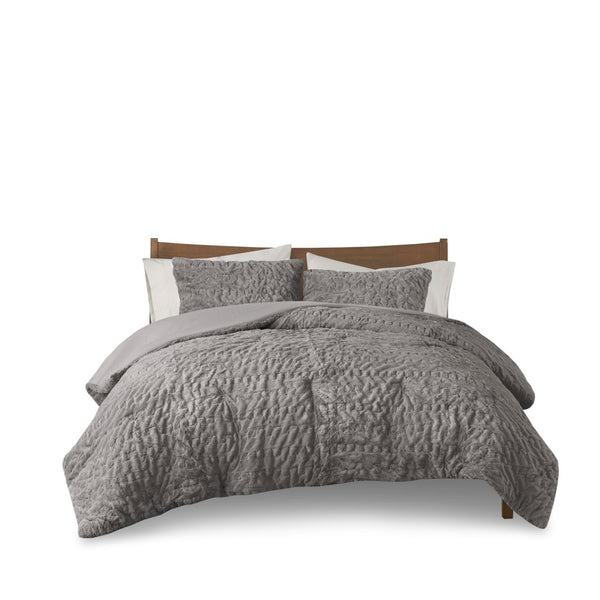 English Elm Full/Queen Blair Ruched Faux Fur Down Alternative Comforter Set – Luxurious Hypoallergenic OEKO‑TEX Bedding Ensemble Grey 11.02 L x 18.31 W x 10.24 H B035129367