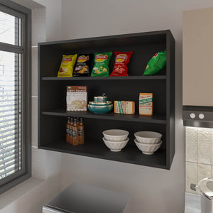 English Elm Chinle Minimalist Wall Cabinet with 3 Open Melamine Shelves for Kitchen Organization and Display Black 37 L x 30.8 W x 3.5 H B128P244992