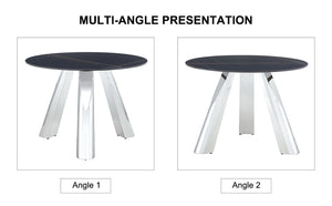 English Elm Table 5-Piece Dining Set: Contemporary Round Sintered Stone Top With 4 Stylish Black Chairs & Legs W2920S00017-GIGA